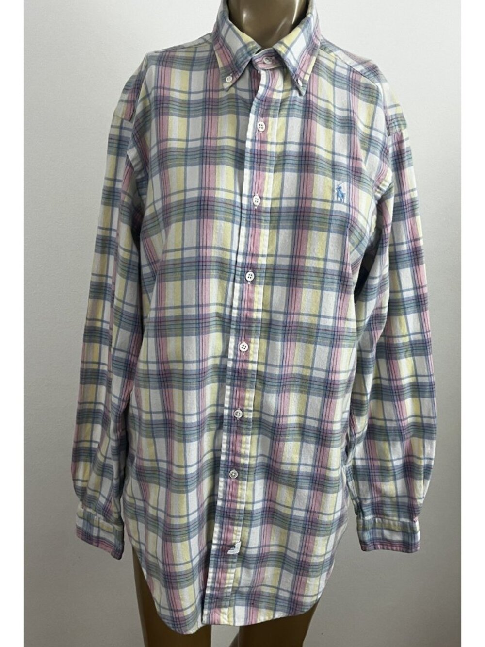 Ralph Lauren Men's M Pastel Plaid Button Front Down Shirt Cotton Pony Cotton